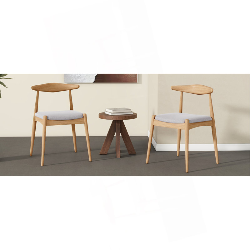 Ensemble de 2 chaises de salle à manger en bois d'hévéa avec dossier ergonomique et coussins de confort, naturel et beige