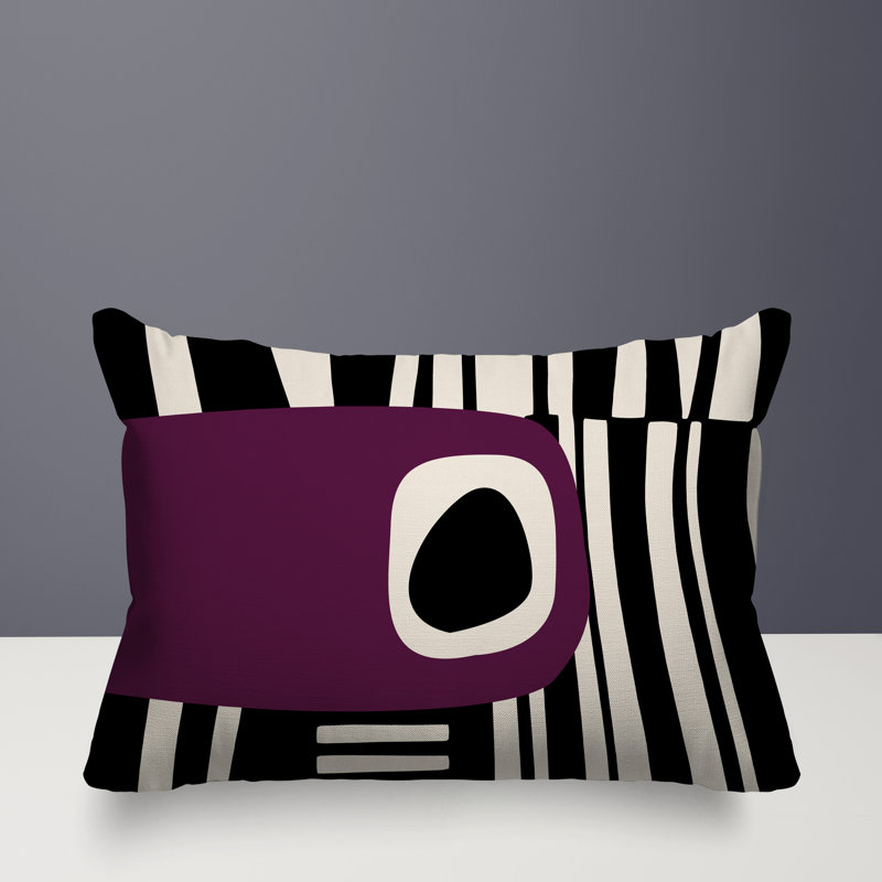 Oreiller rectangulaire réversible intérieur / extérieur Jina, H 14 po x l 20 po, Mauve / noir / blanc cassé