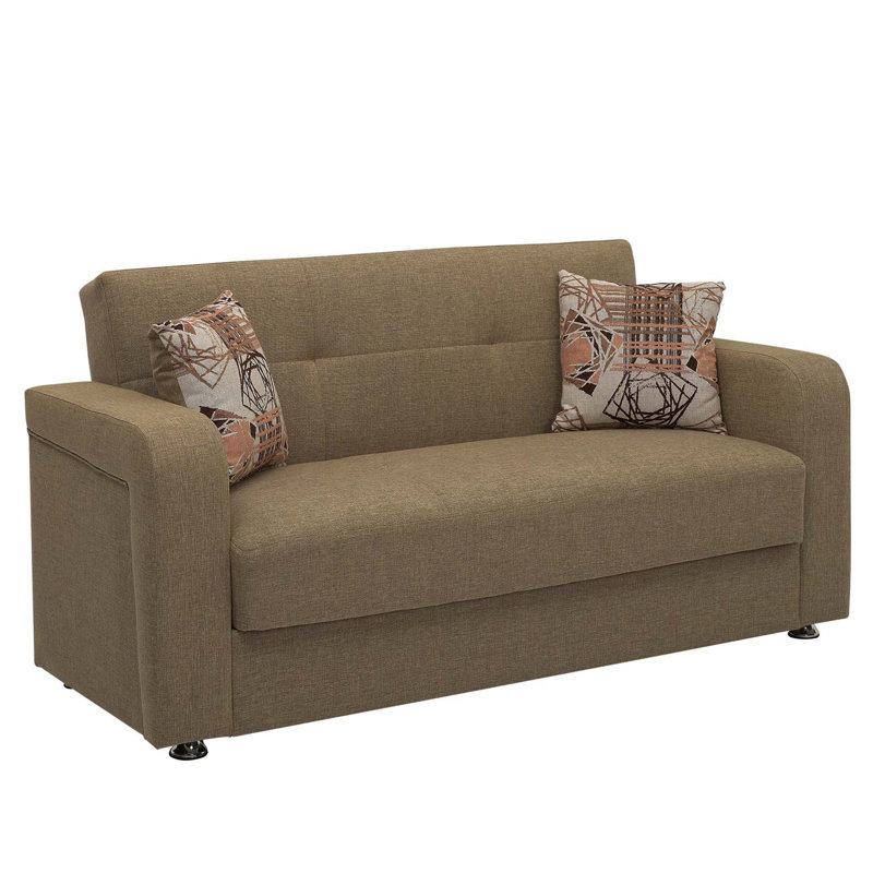  Ferrara Twin 27.6'' Upholstered Tufted Convertible Sofa, Firm Seat Cushion, Brown Chenille, 32.9" H x 89.9" W x 27.6" D