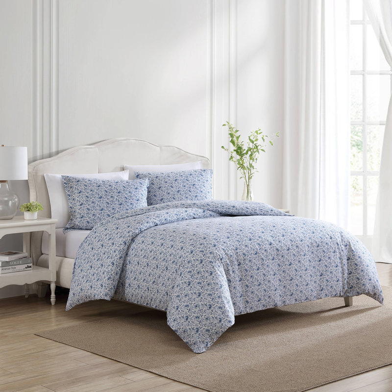 Lorelei Blue Floral Cotton Sateen Full/Queen Duvet Cover Set