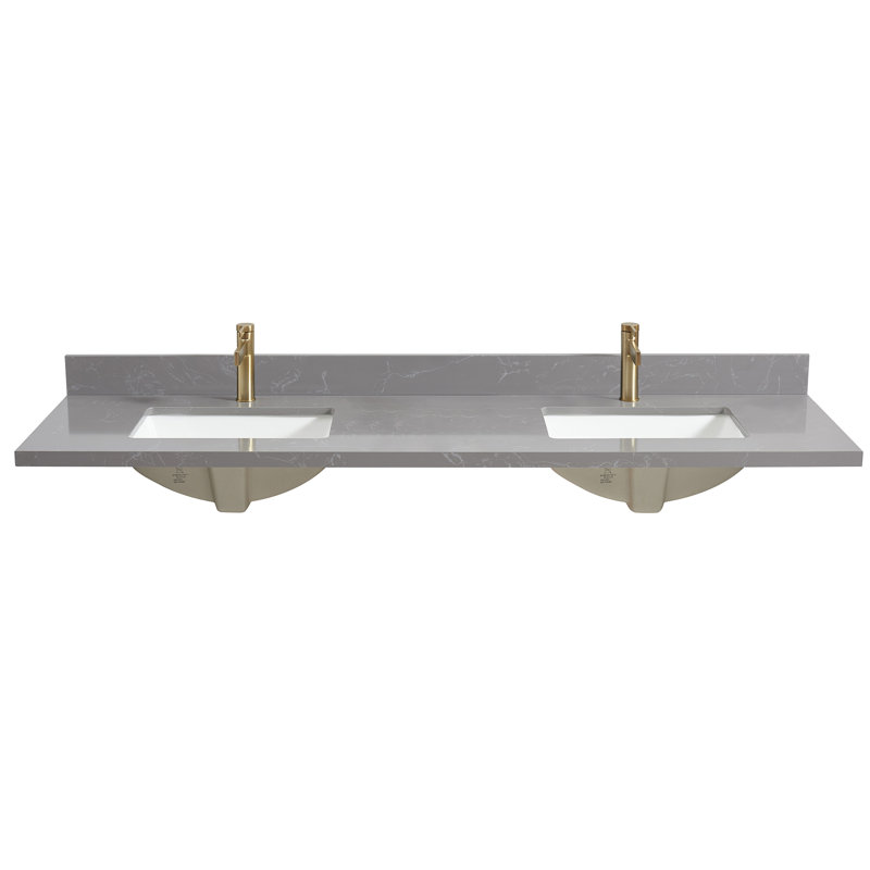 Malaga 73'' Gray Stone Double Bathroom Vanity Top with Sink