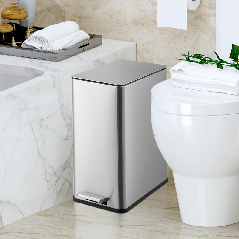 Poubelle à pédale 15L avec couvercle, poubelle rectangulaire en acier inoxydable, fermeture en douceur, résistant aux empreintes digitales pour la cuisine