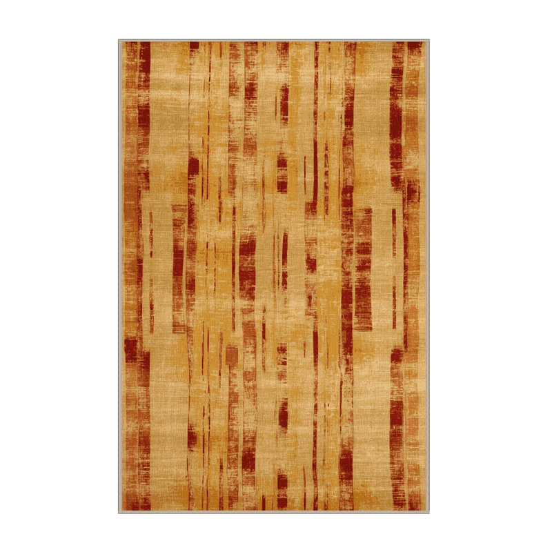 Machine Washable Abstract Yellow Area Rug, Runner 2' x 4'