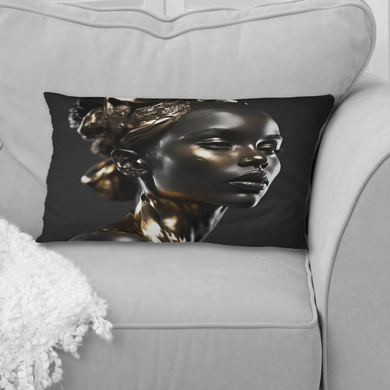 Coussin noir et doré Elegance VII, H 12 po x l 20 po, Rectangulaire