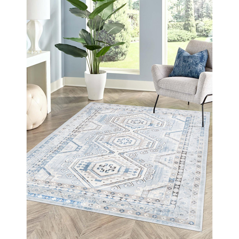 Tapis contemporain Aden de couleur bleu turquoise, Rond 5 pi 3 po