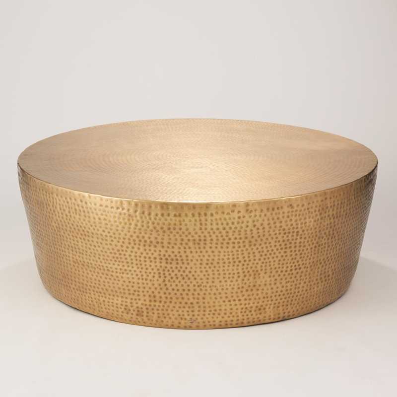 Izmir Hammered Cocktail Table, Antique Brass, 16.5" H x 48" L x 48" W