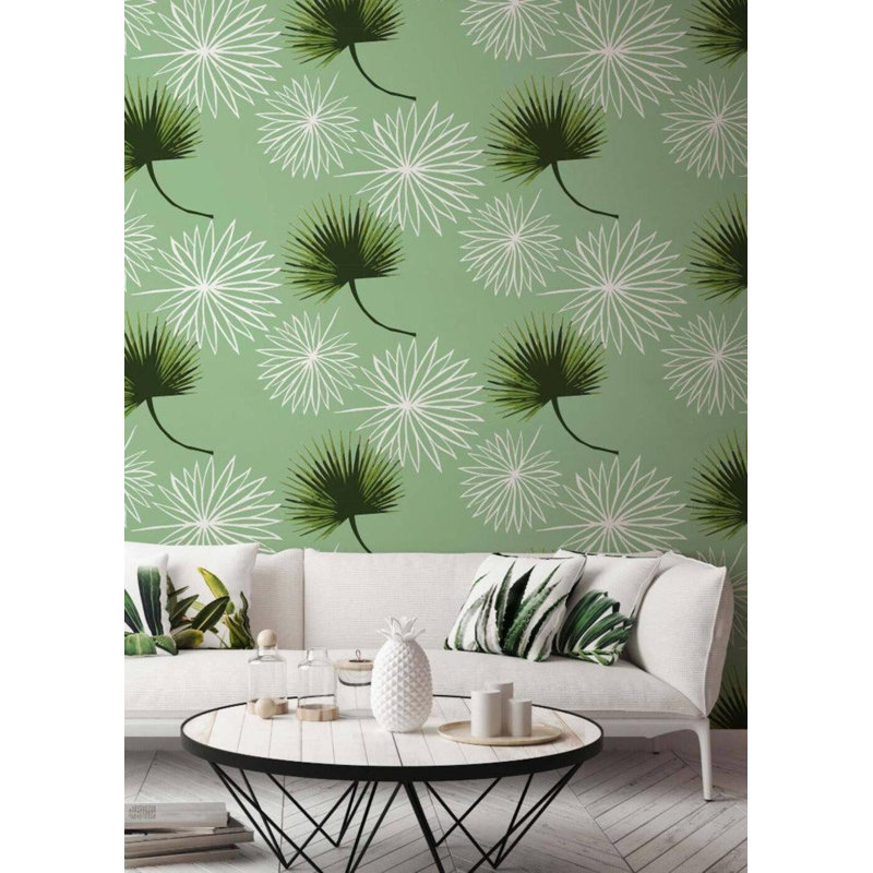 Cabbage Palm 10' L x 24" W Peel and Stick Wallpaper Roll, Black, Peel & Stick