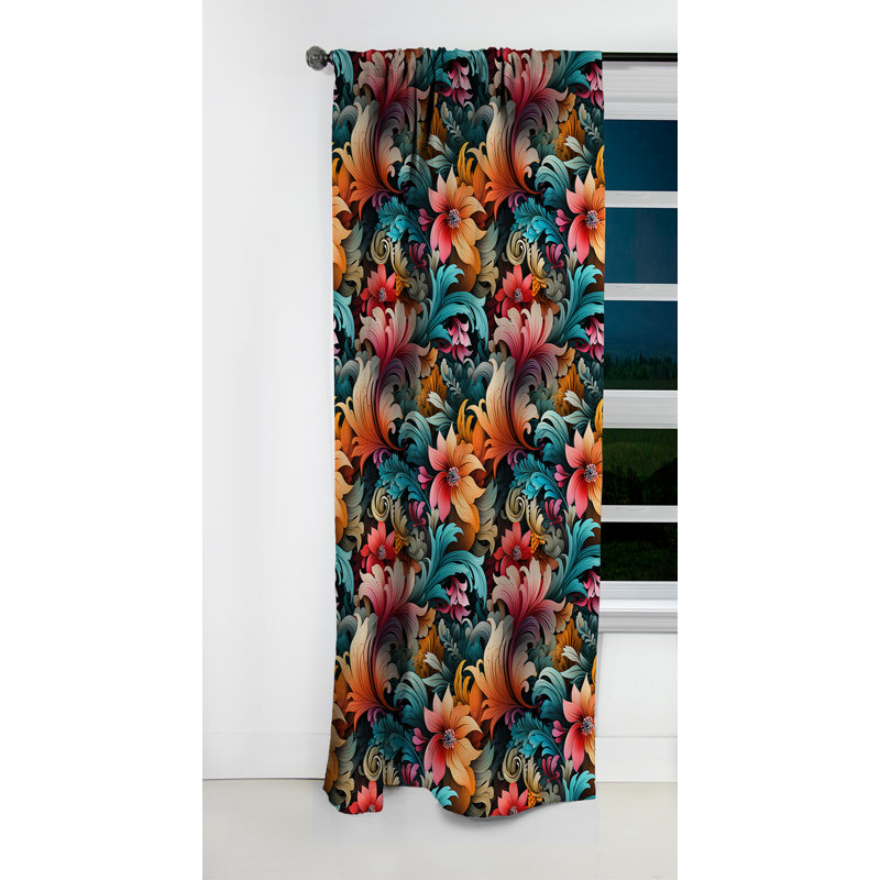 Rideau occultant floral bleu et beige - 1 panneaux, L 52 po x L 108 po