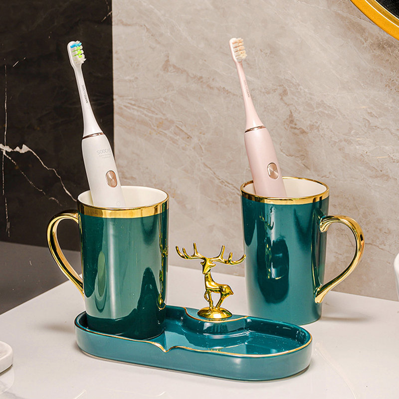 Ensemble d'accessoires de salle de bain, Vert malachite / or