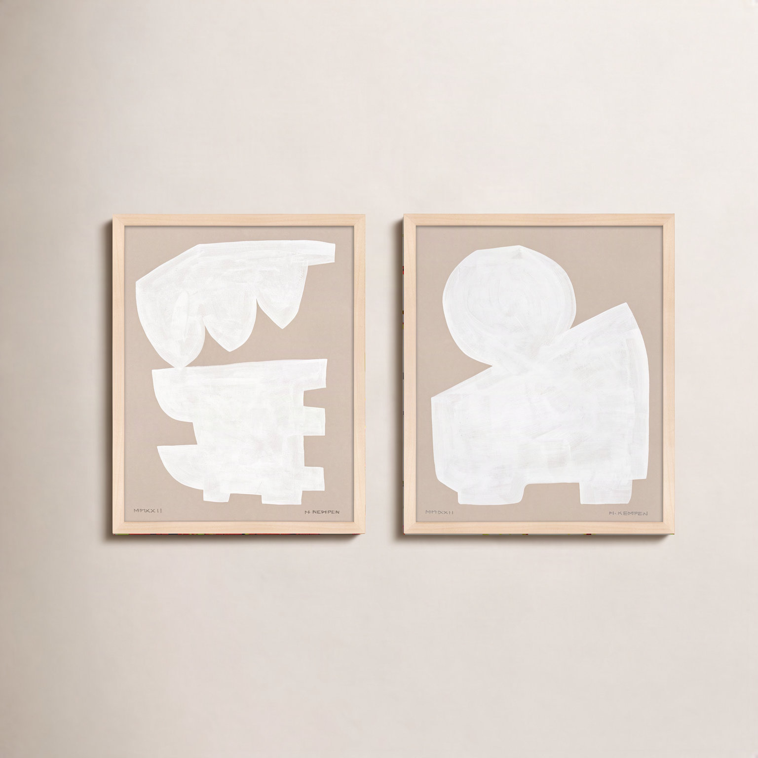 Gallman "Modules in White" 2-Piece Print Set, 30" W x 38" H, Maple Framed