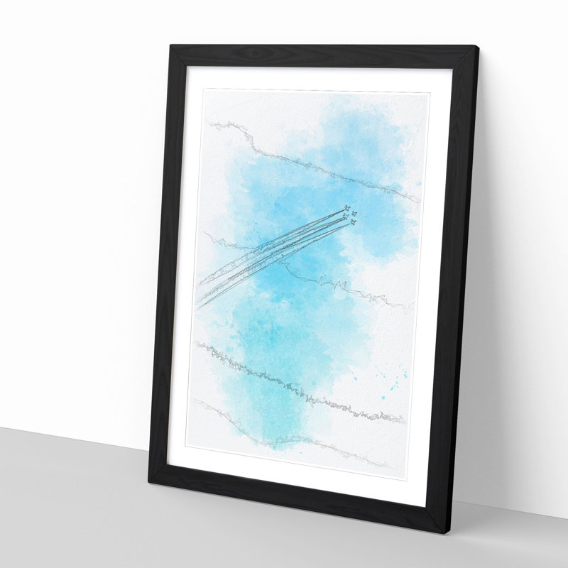 Plane Trails In The Sky Sketch - Picture Frame Painting Print, 87cm H x 62cm W x 2cm D, Black Framed