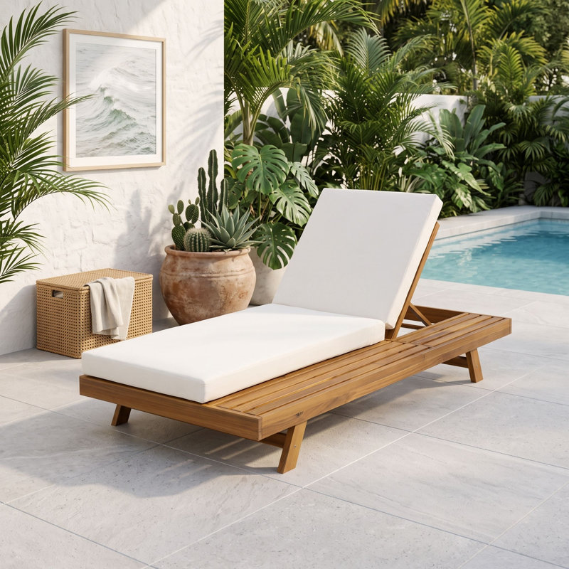 Chaise longue d'extérieur réglable en bois d'acacia, Cream Teak