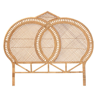 Bali & Pari Nerita Rattan Headboard - Handwoven Wicker Headboard Panel With Double Circle Design, Light Honey, Lightweight Coastal Bedroom Décor, Quee by Dakota Fields
