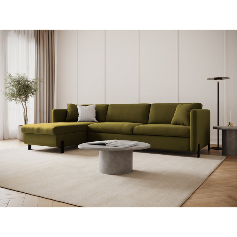Bejna 3 Seater Velvet Sofa Bed, 80cm H x 170cm W x 280cm D, Left Hand Facing, Green