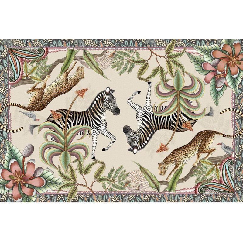 Ardmore Cotton Tablecloth, 138" Rectangle, Beige/Green