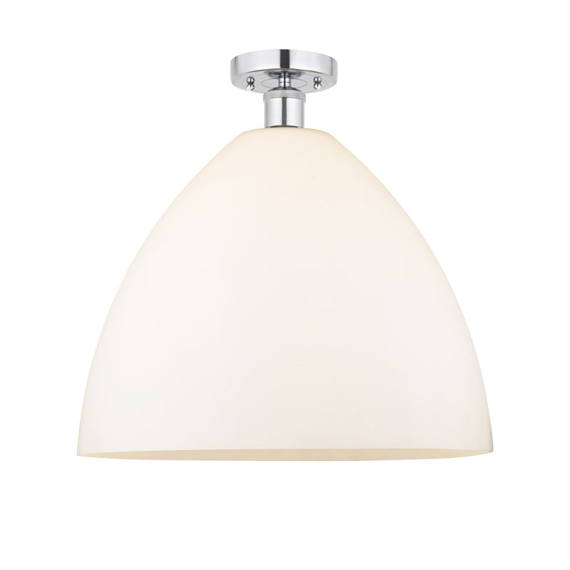 Plafonnier semi-encastré 1 lumière, Blanc mat, H 17,13 po x l 16 po x P 16 po, Chrome poli
