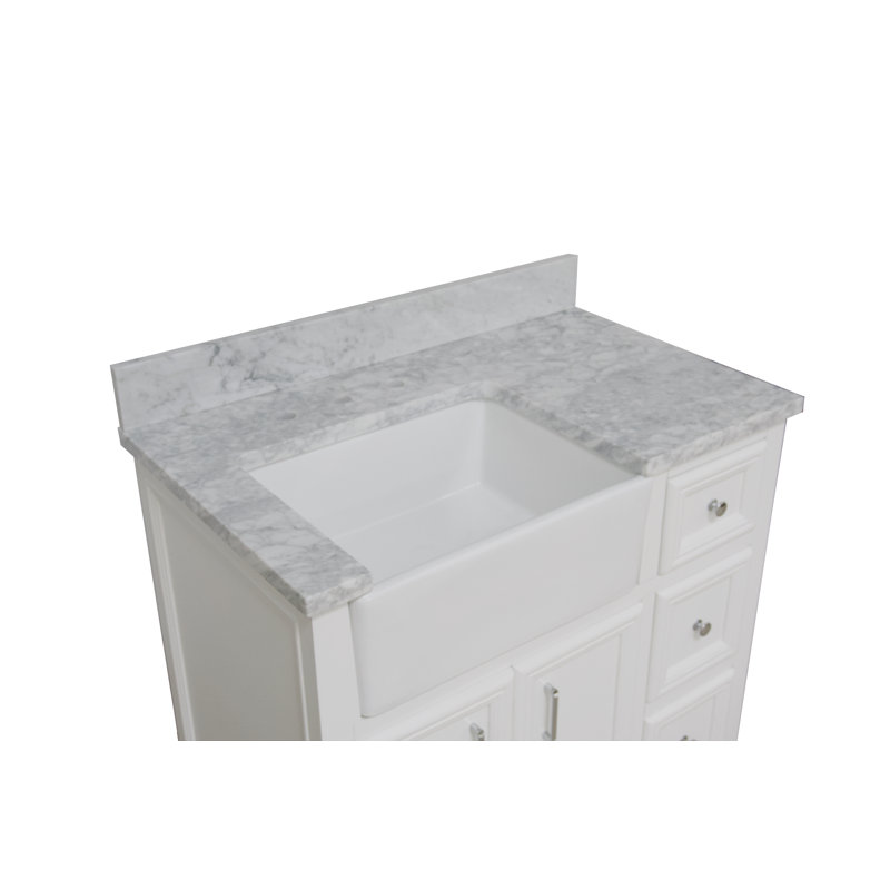 Ensemble de meuble-lavabo simple 36 po Emiliano, Marbre de Carrare, Blanc