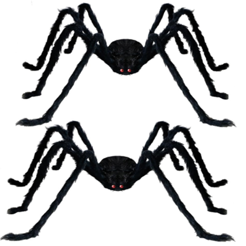 2 pièces 50 pouces Halloween Spider Decorations décorations d'extérieur noir effrayant poilue araignée