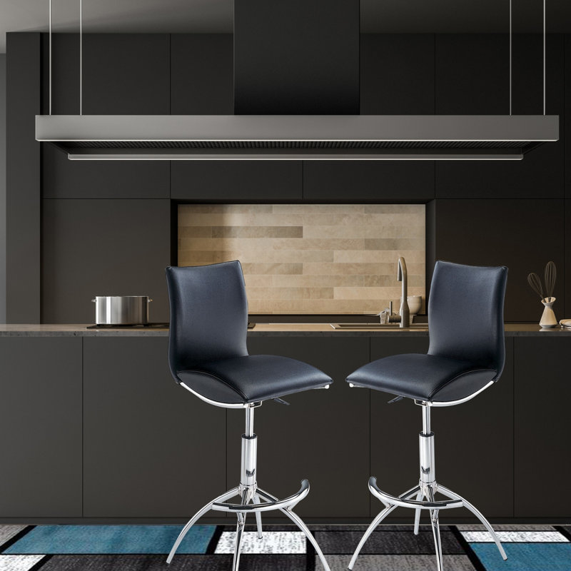 Modern Barstool Texture Leatherette Adjustable Height, Black