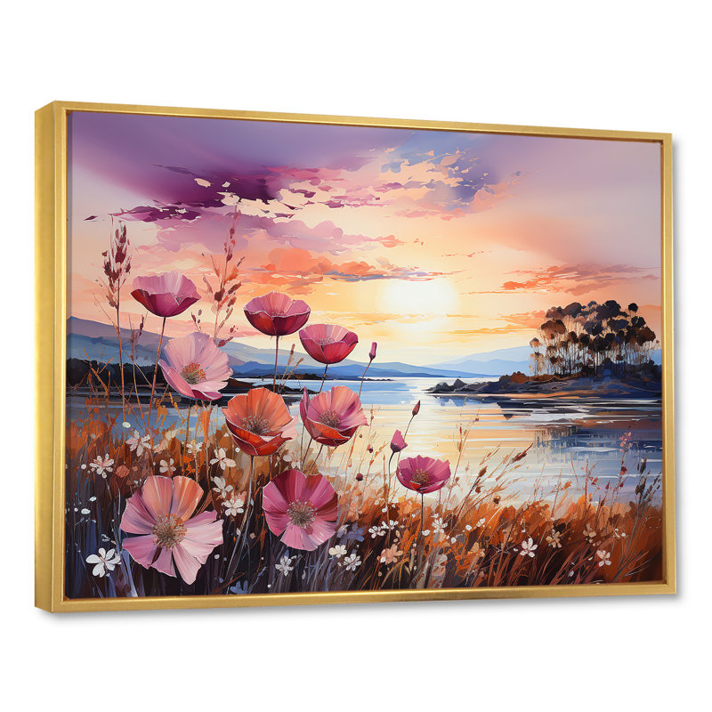 Wildflowers Sunset sur toile, Cadre flottant doré, H 12 po x l 20 po x P 1 po
