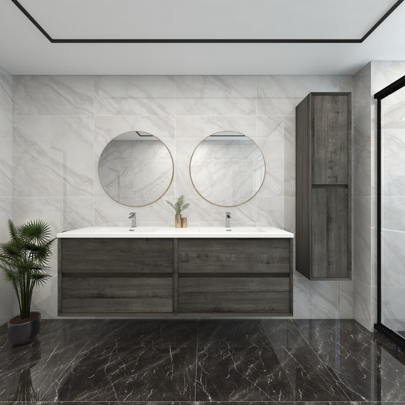 Meuble-lavabo double 72 po, Chêne fumé