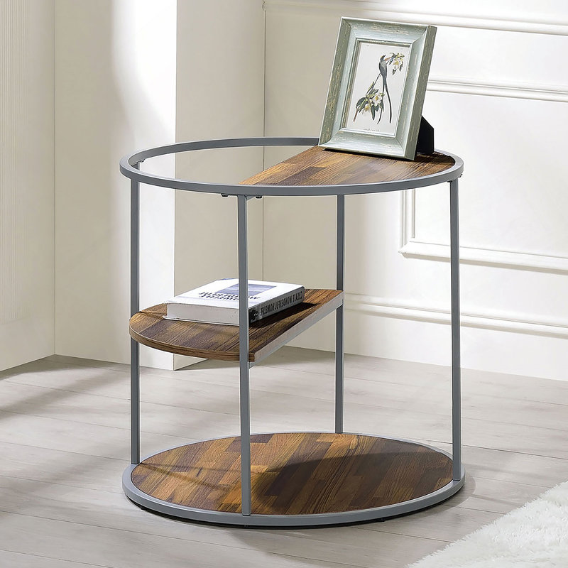 Round End Table with Three Shelves