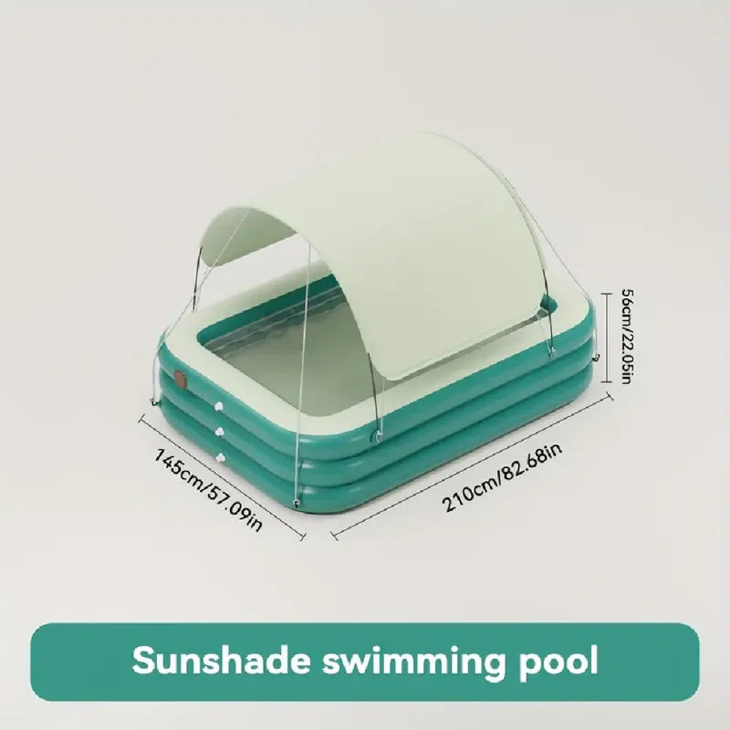Paquet de 1 grande piscine gonflable avec auvent amovible, parasol surélevé à 3 couches pour 1 à 3 personnes, parc aquatique portatif intérieur / extérieur pour la cour arrière, fêtes, vacances - vert émeraude, aucune électricité nécessaire, p