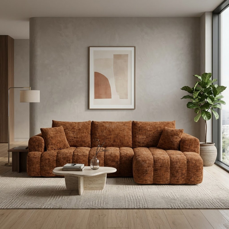 Canapé Boneless, canapé modulaire en L Chenille, Orange, Right Hand Facing