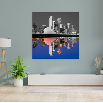 colour Pop of city reflected in the Trinity River Dallas Texas USA 1 Piece Wrapped Canvas Wall Art