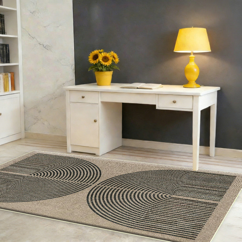Geometric Beige/Black Area Rug- Modern 3D Lines Design - Deco Collection - Easy to Clean - Durable for High Traffic Areas - Bedroom, Office & Kitchen - Medium Pile