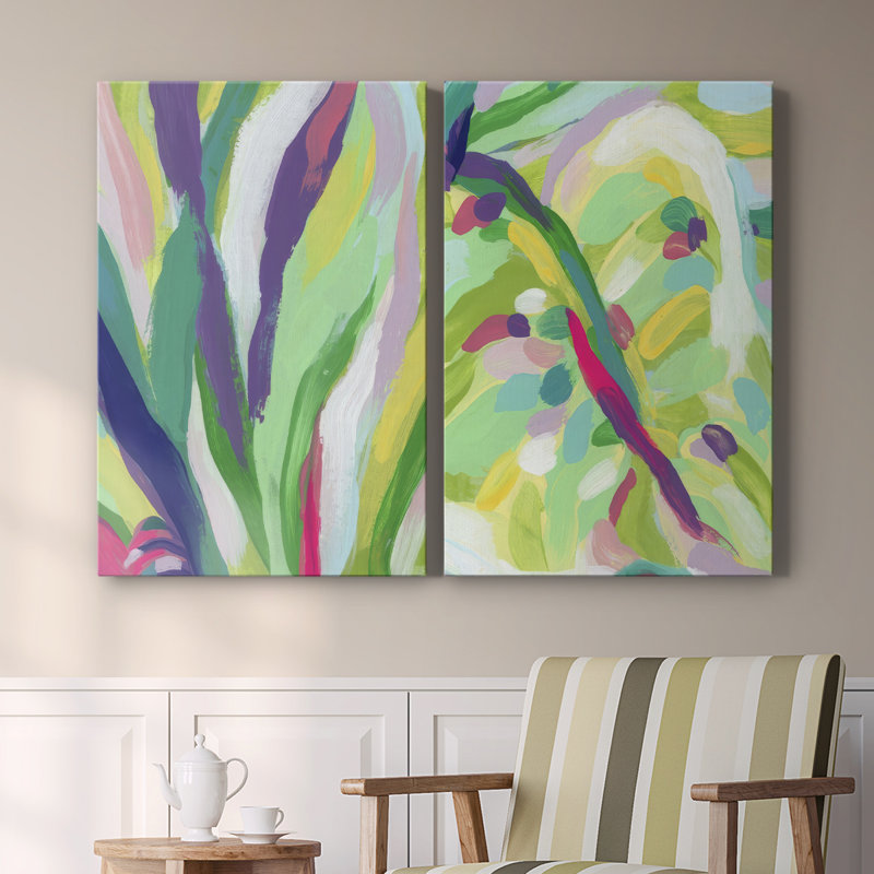 Toile tendue brillante avec abstraction tropicale V-Premium - prête à être accrochée, H 18 po x l 24 po