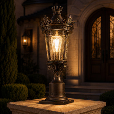 21.7" Antique Bronze Outdoor Pier Mount Light, 2-Way Post Lantern with Clear Glass, E26 Base, IP65 Waterproof