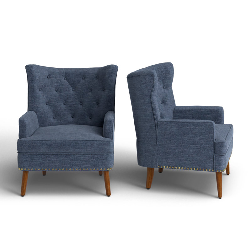 Adiza 30'' Wide Upholstered Wingback Armchair, Navy Polyester