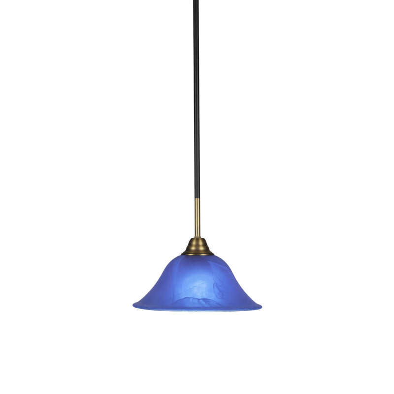 Luminaire suspendu suspendu à la tige Ayrshire noir mat et finition laiton avec verre italien bleu de 10 po