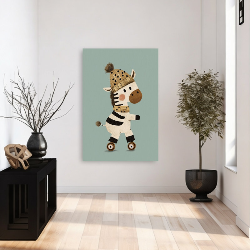 Cozy Zebra Roller Skating Contemporary Zebra Wall Art Print 1 Piece Wrapped Canvas Wall Art, 121.92cm H x 81.28cm W
