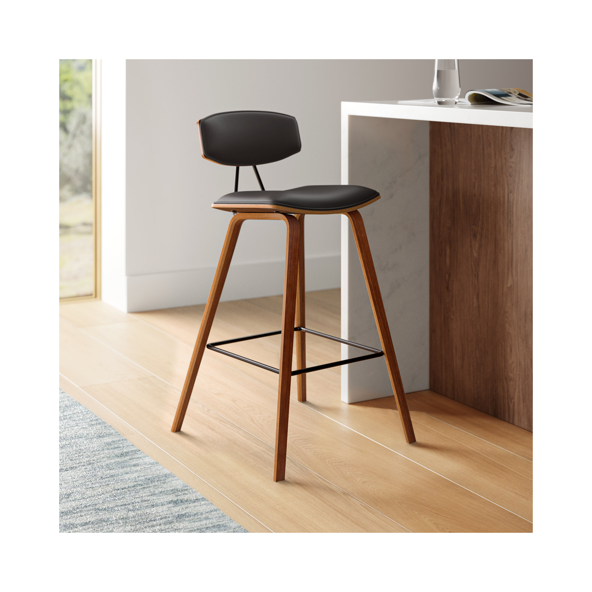 Payton Vegan Leather Bar & Counter Stool, Bar Stool (29" Seat Height), Walnut, Brown Faux Leather