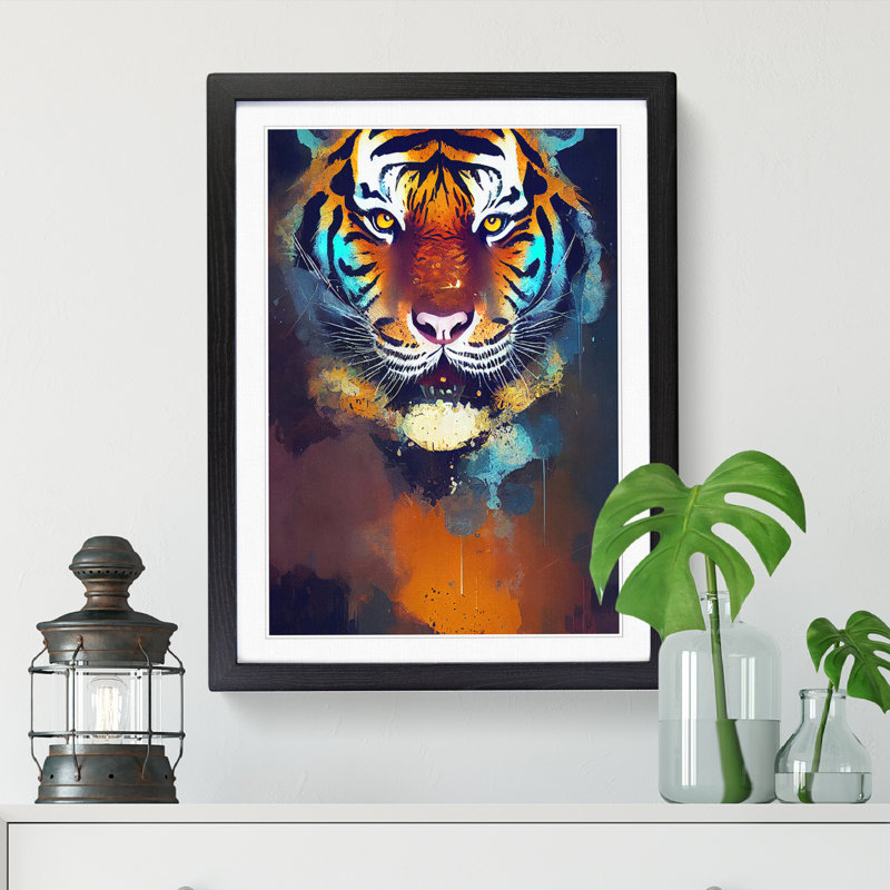 Tiger Painted Vol.2 - Single Picture Frame Rectangle Print, Black, 46cm H x 34cm W x 2cm D
