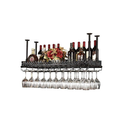 Hanging Wine Bottle & Glass Rack Black