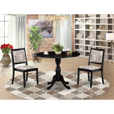 Dining Set Includes a Round Table & Stackable Polyester Chairs, Wire Brushed Black