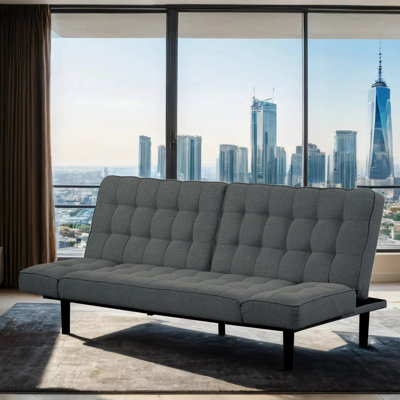 81" W Contemporary Futon Sofa, Dark Gray
