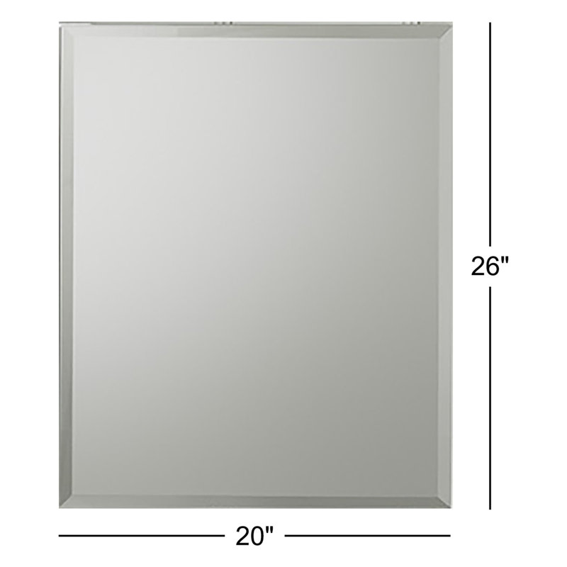 Recessed or Surface Mount Frameless Aluminum Medicine Cabinet Adjustable Shelves, 26" H x 20" W x 4.81" D