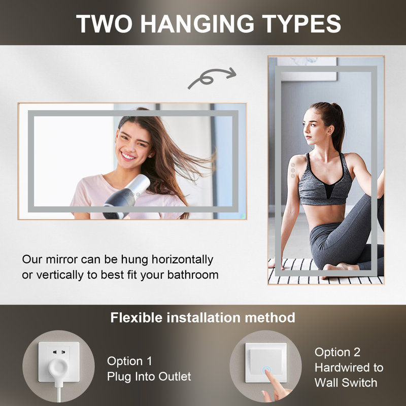 20"x28" Led Mirror Bathroom Vanity Mirror With Back Light,wall Mount Multifunctional Vanity Mirror,brushed Gold Aluminium Frame