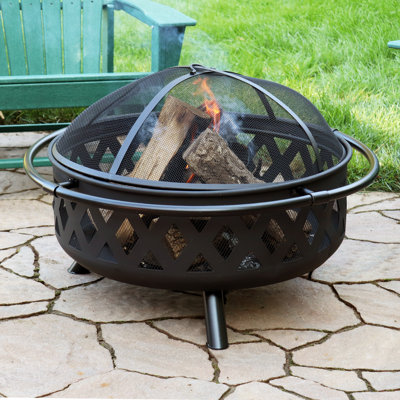 Jahidul Crossweave 36" Round Wood-Burning Steel Outdoor Fire Pit with Screen