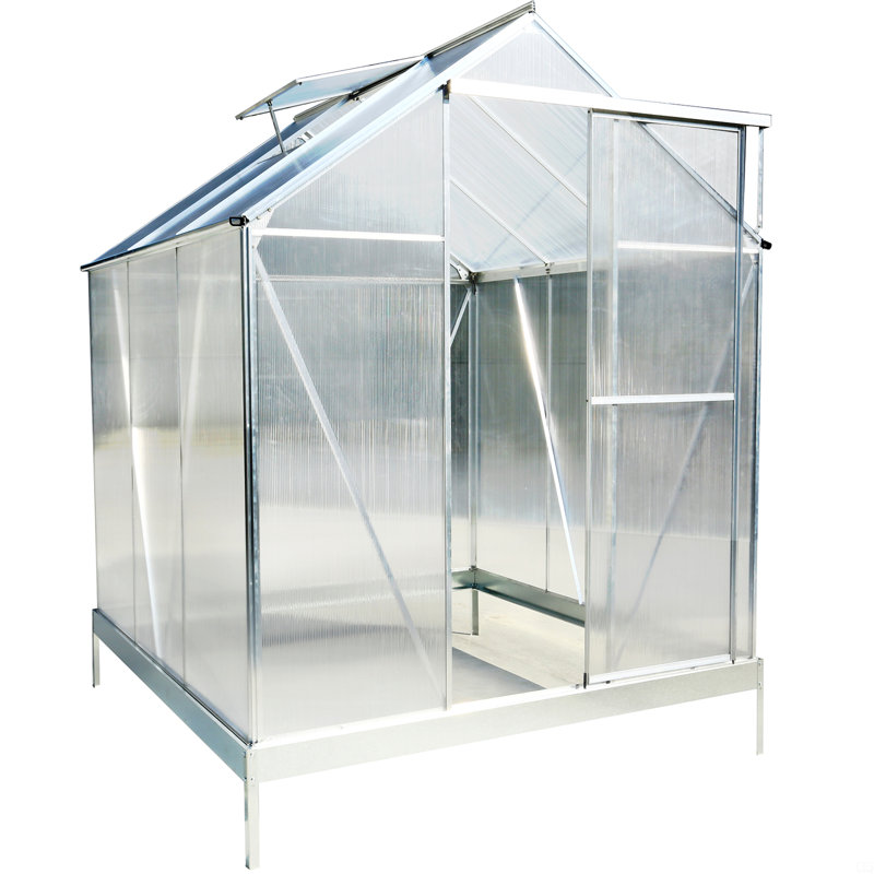 Polycarbonate Greenhouse, Heavy Duty Outdoor Aluminum Walk-In Green House Kit With Rain Gutter, Vent And Door