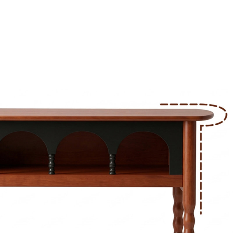 Console haute vintage en bois massif de 112 cm de large avec rangement, couleur noyer, idéale pour une entrée.