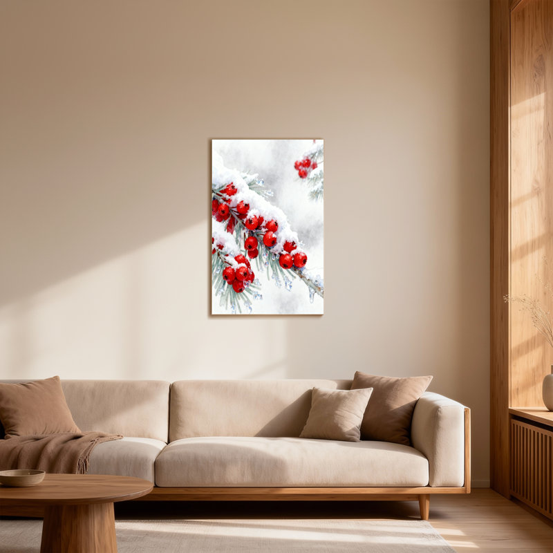 Animaux, neige recouverte de baies sur des branches, 18" H x 12" W