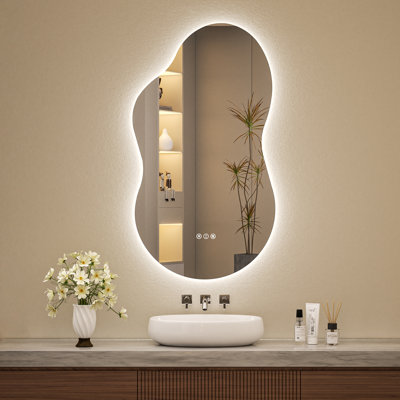 Iregular LED Mirror, Asymmetric Bathroom Mirror, Backlit Lighted, Anti-Fog