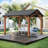 12' X 10' Outdoor Metal Roof Gazebo With Wooden Frame, Hardtop Gazebo,  Resistant Sloping Steel Roof-107647625