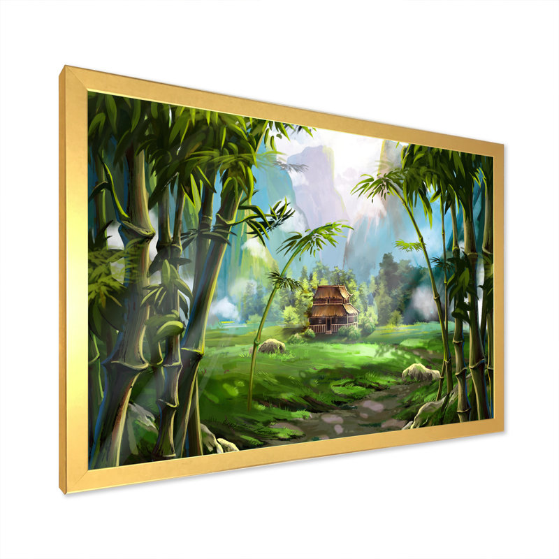 «The House In Bamboo Forest», reproduction sur toile, H 24 po x l 32 po, Cadre photo doré