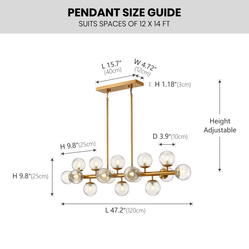 Faustena 16-Light Dimmable Bubble Glass Golden Sputnik Modern Linear Chandelier